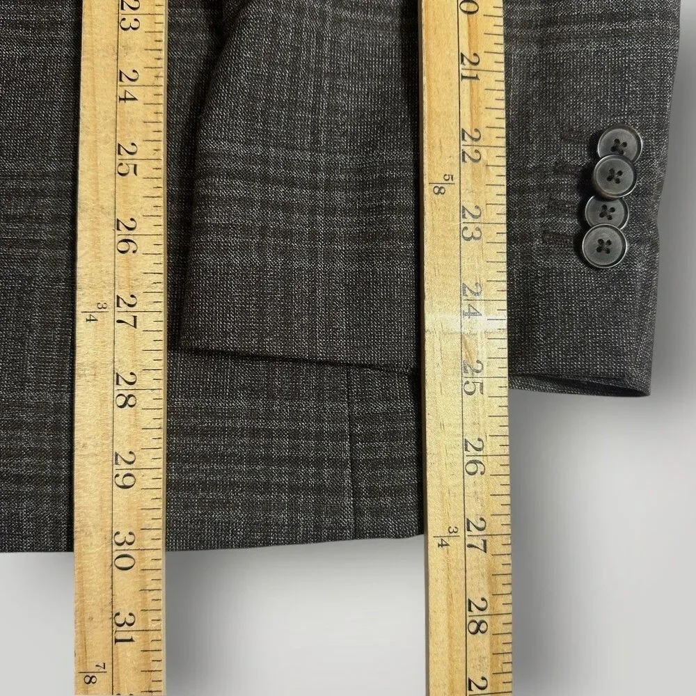 JOSEPH ABBOUD 46R Brown Plaid Stretch Wool Mens Blazer Sport Coat Suit Jacket